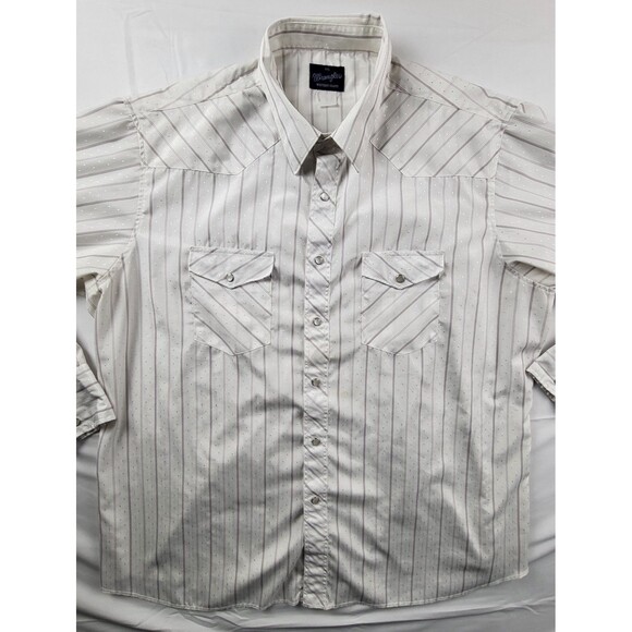 Vintage Wrangler Western Shirt Mens XXL Pearl Snap Button Down White Striped - Picture 2 of 7